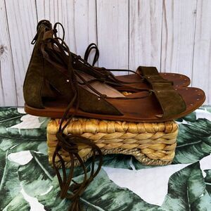 Madewell Bridget Green Suede Leather Gladiator Sandals